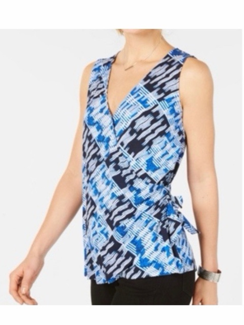 Style & Co Printed V Neck‎ Wrap Top NWT